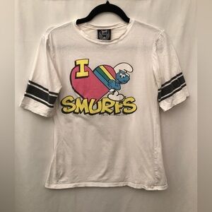 Junk Food I Heart Smurfs Love Smurfs Hockey Shirt Short Sleeve White Size Small